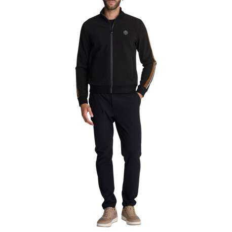 Gilet zippé noir uni en maille piquée à bandes racing et logo sérigraphié