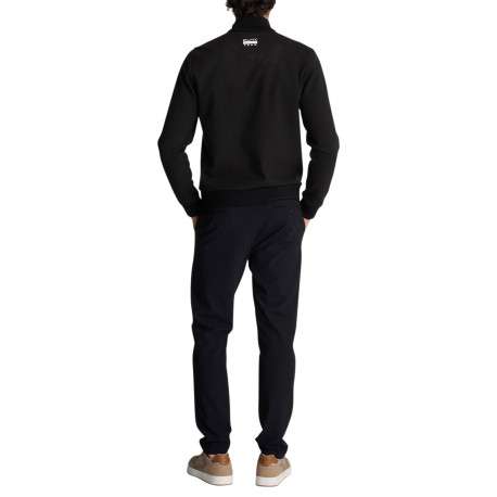 Gilet zippé noir uni en maille piquée à bandes racing et logo sérigraphié - Image 2