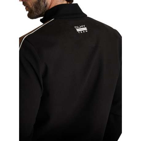 Gilet zippé noir uni en maille piquée à bandes racing et logo sérigraphié - Image 3
