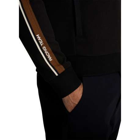 Gilet zippé noir uni en maille piquée à bandes racing et logo sérigraphié - Image 5