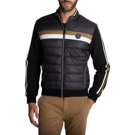 Veste noire à manches longues en maille ornée de bandes à coupe droite