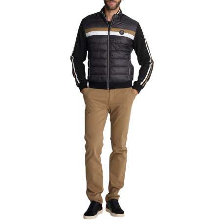 Veste noire à manches longues en maille ornée de bandes à coupe droite - Image 4