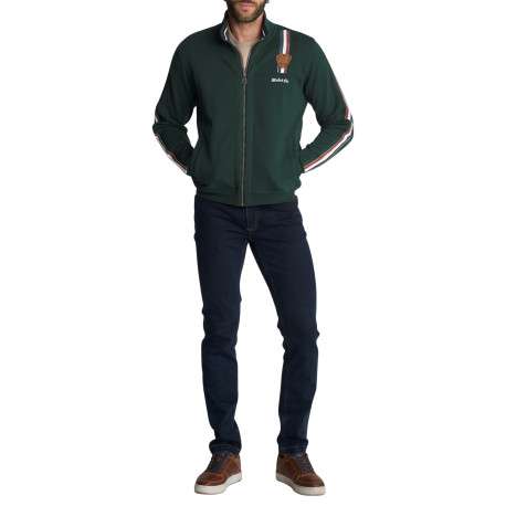 Gilet en coton mélangé vert agrémenté de bandes tricolores et un écusson