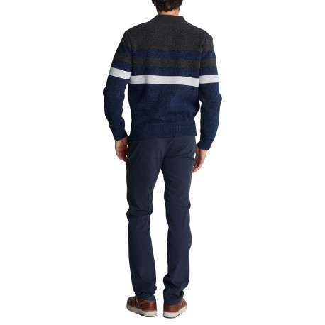 Gilet zippé à rayures en maille bleu marine et gris pourvu d'une coupe droite - Image 2