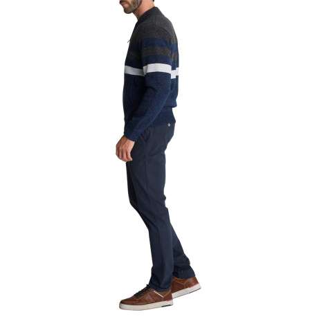Gilet zippé à rayures en maille bleu marine et gris pourvu d'une coupe droite - Image 5