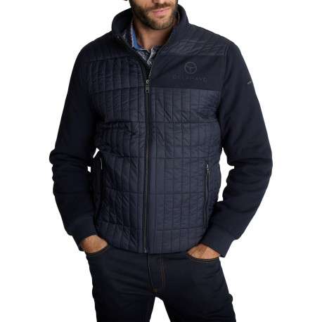 Blouson bi-matière zippée bleu marine en maille et nylon matelassé