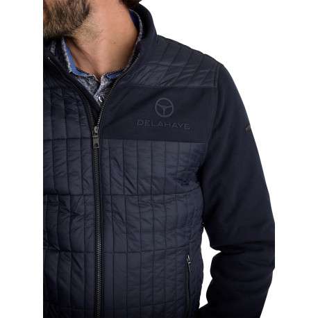 Blouson bi-matière zippée bleu marine en maille et nylon matelassé - Image 4