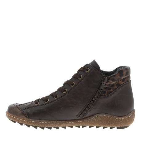 Bottines marron à talon plat ornées d'un empiècement léopard à lacets et zip - Image 3