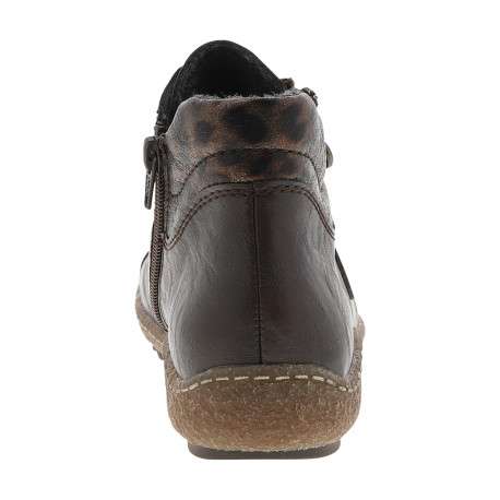 Bottines marron à talon plat ornées d'un empiècement léopard à lacets et zip - Image 4
