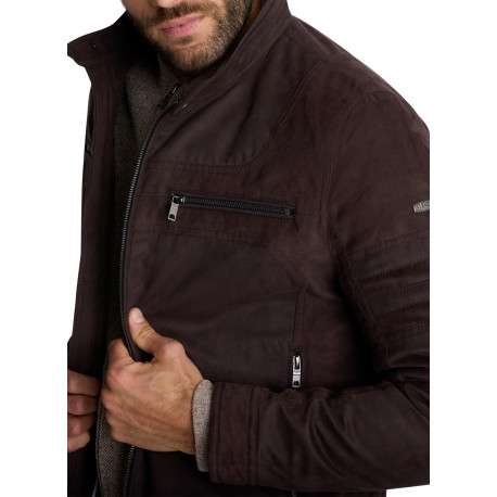 Blouson moka en suédine pourvu de poche zippées à coupe droite - Image 5