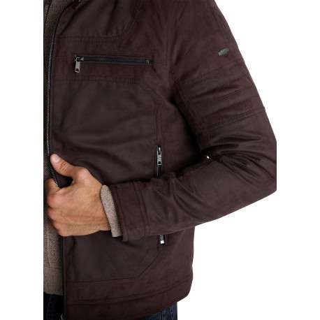 Blouson moka en suédine pourvu de poche zippées à coupe droite - Image 6