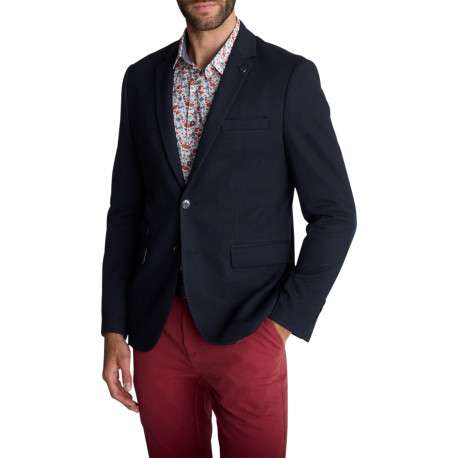Blazer bleu marine uni doté d'une coupe droite et un col à revers - Image 3