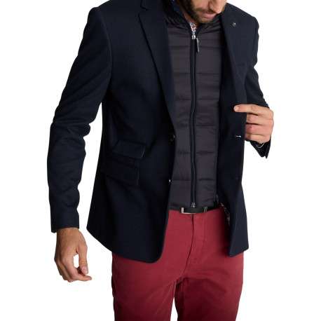Blazer bleu marine uni doté d'une coupe droite et un col à revers - Image 5