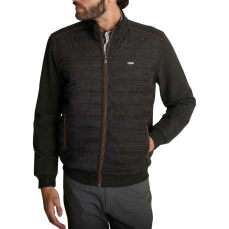 Veste bimatière zippée vert kaki en maille et suédine matelassée à coupe droite