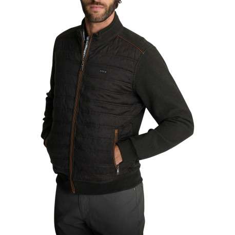 Veste bimatière zippée vert kaki en maille et suédine matelassée à coupe droite - Image 3