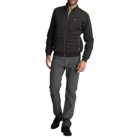 Veste bimatière zippée vert kaki en maille et suédine matelassée à coupe droite - Image 6