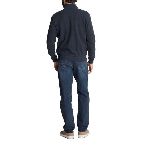 Veste bimatière zippée marron et bleu marine en maille et suédine matelassée - Image 2