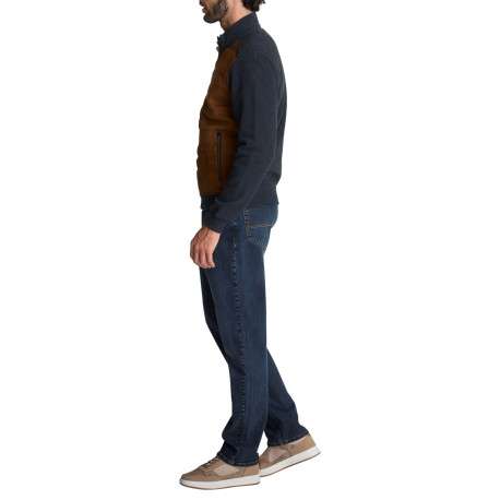Veste bimatière zippée marron et bleu marine en maille et suédine matelassée - Image 6