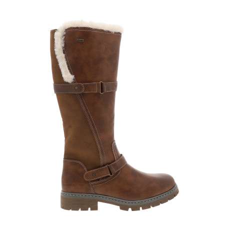 Bottes brunes à talon décroché bas pourvues d'une fermeture zippée