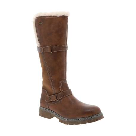 Bottes brunes à talon décroché bas pourvues d'une fermeture zippée - Image 2