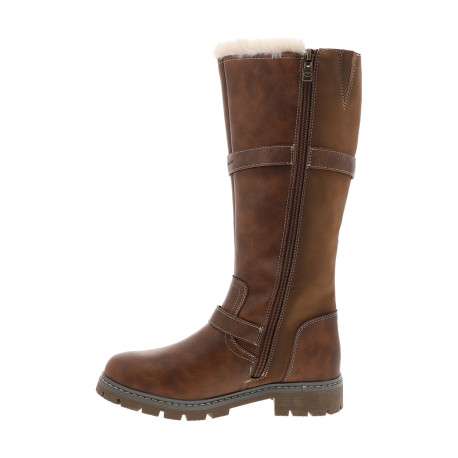 Bottes brunes à talon décroché bas pourvues d'une fermeture zippée - Image 3