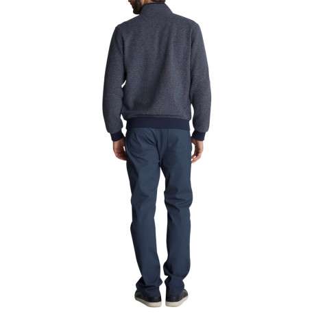 Veste bimatière zippée bleu foncé en maille piquée et suédine matelassée - Image 2