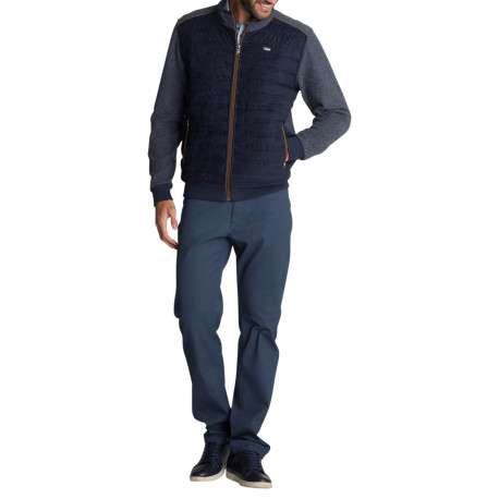Veste bimatière zippée bleu foncé en maille piquée et suédine matelassée - Image 3