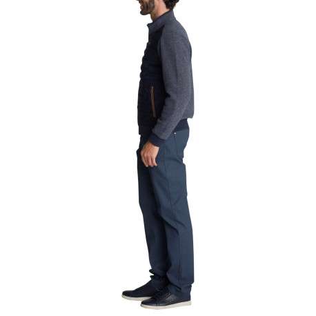 Veste bimatière zippée bleu foncé en maille piquée et suédine matelassée - Image 6