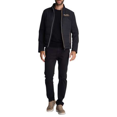 Blouson noir matelassé à col montant orné de détails logotypés et liseré marron - Image 4