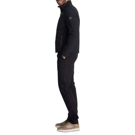 Blouson noir matelassé à col montant orné de détails logotypés et liseré marron - Image 6