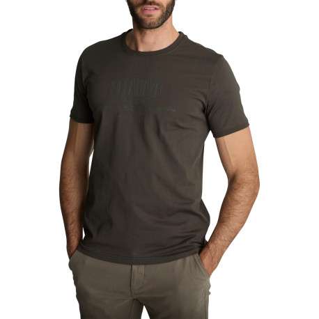 T-shirt en coton à col rond vert kaki orné d'un imprimé sérigraphié automobile