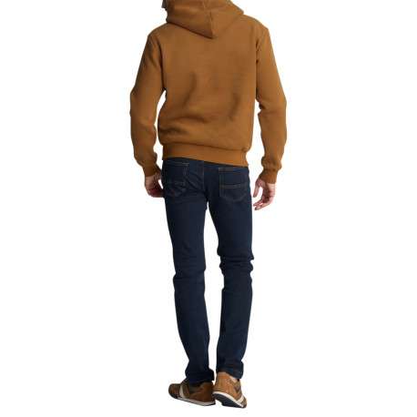 Sweat-shirt à capuche marron camel à cordon bleu et écusson de la marque - Image 2