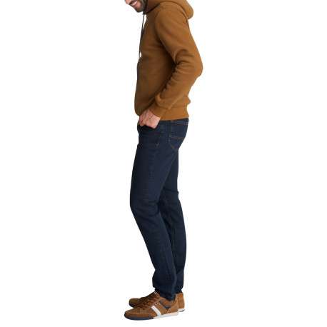 Sweat-shirt à capuche marron camel à cordon bleu et écusson de la marque - Image 6