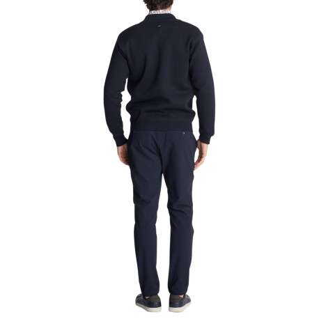 Gilet zippé en maille bleu marine à empiècements texturés aux épaules - Image 2