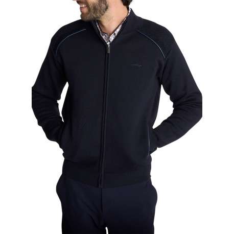 Gilet zippé en maille bleu marine à empiècements texturés aux épaules - Image 3