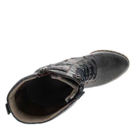 Bottes en cuir bleu marine fleuries à talon doré avec un décroché moyen - Image 5