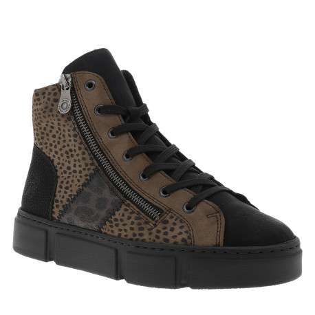 Bottines noires et marron à talon plat dotées d'empiècements bi-matières - Image 2