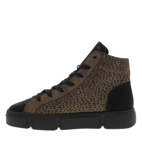 Bottines noires et marron à talon plat dotées d'empiècements bi-matières - Image 3