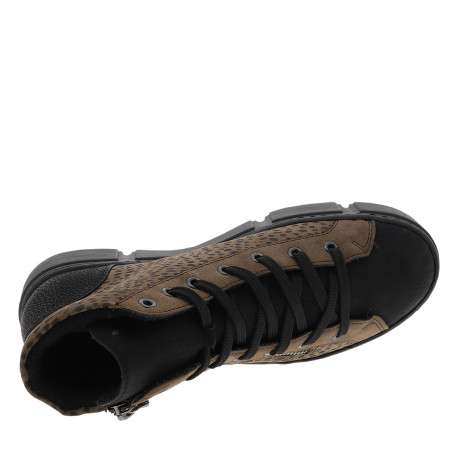 Bottines noires et marron à talon plat dotées d'empiècements bi-matières - Image 5