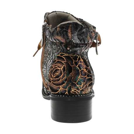 Bottines fleuries multicolores en cuir à talon décroché bas et à lacets - Image 4