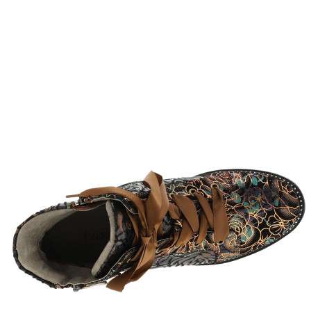 Bottines fleuries multicolores en cuir à talon décroché bas et à lacets - Image 5