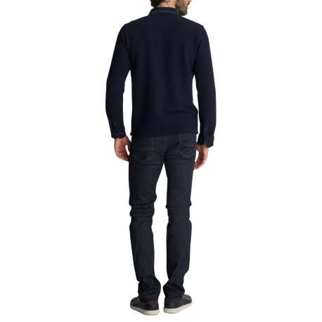 Polo à manches longues bleu marine en maille piquée pourvu d'une coupe droite - Image 2