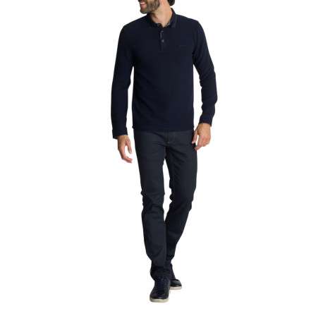 Polo à manches longues bleu marine en maille piquée pourvu d'une coupe droite - Image 4