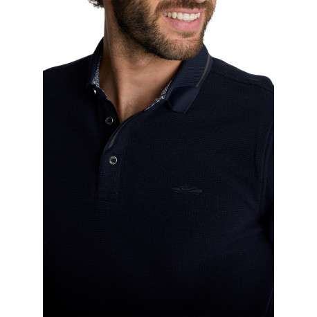 Polo à manches longues bleu marine en maille piquée pourvu d'une coupe droite - Image 5