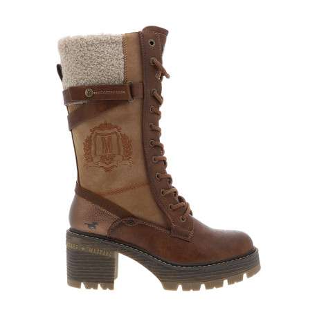 Bottes taupe à talon décroché moyen pourvues de lacets et d'un zip latéral