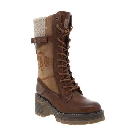 Bottes taupe à talon décroché moyen pourvues de lacets et d'un zip latéral - Image 2