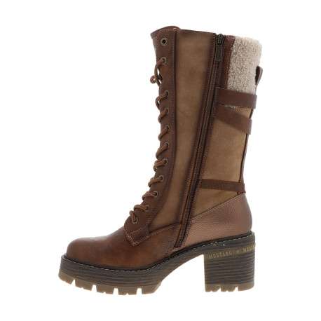 Bottes taupe à talon décroché moyen pourvues de lacets et d'un zip latéral - Image 3