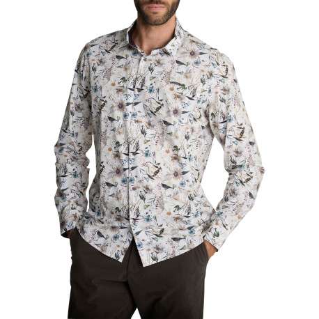 Chemise blanche à imprimé floral multicolore et feuillage à coupe droite