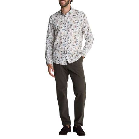Chemise blanche à imprimé floral multicolore et feuillage à coupe droite - Image 4