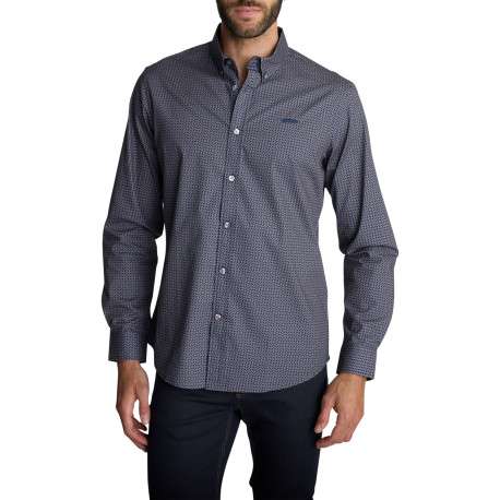 Chemise en coton bleu marine ornée de micro-motifs à coupe droite